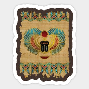 Egyptian Scarab  beetle  Ornament on papyrus Sticker